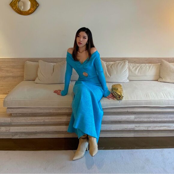 Anna Quan Blue Knit Midi “Paige” Dress - Picture 6 of 10